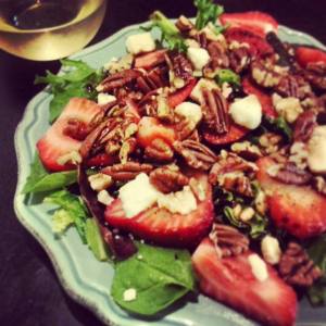 Mixed Green Salad with Seasonal Strawberries and Candied Georgia Pecans
