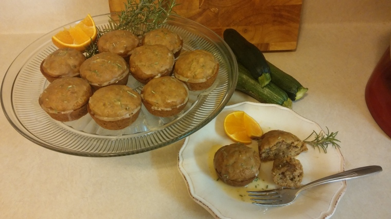 Zucchini Walnut Muffins with Citrus Rosemary Glaze